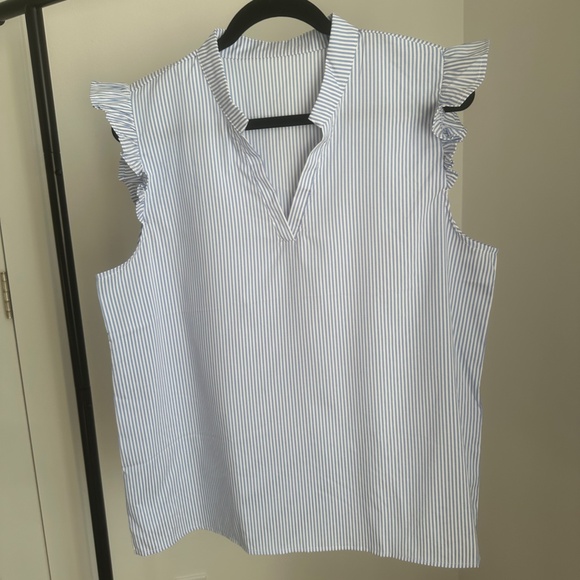 Floerns Women's Striped Notched V Neck Ruffle Cap Sleeve Blouse Top - Brand New - Picture 4 of 9